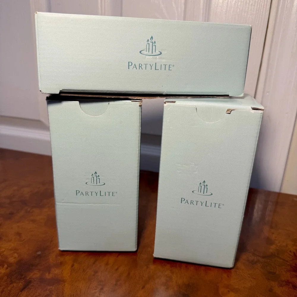 PartyLite Glitter Pillar Candles White 3 x 6 Round Textured Lot-2 & Ball Candles